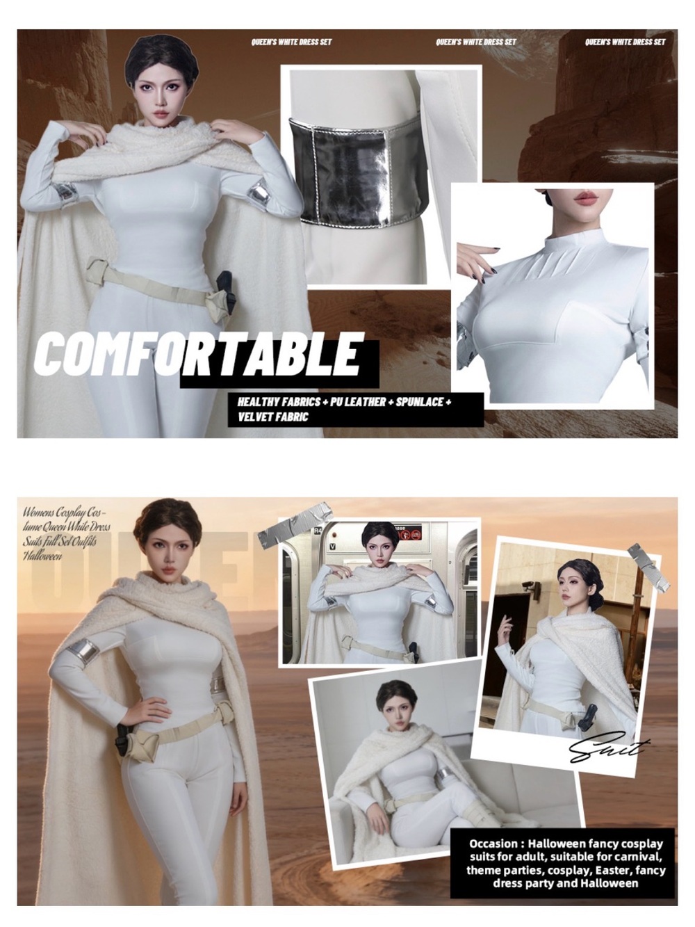 🪐Adult Star Wars Padme’ Small White Two-Piece Top & Legging Set w/ Accessories - Picture 7 of 15